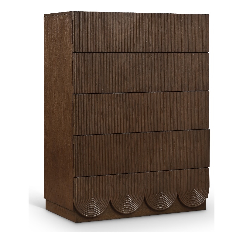 Meridian Furniture Scallop Brown Oak Veneer Chest
