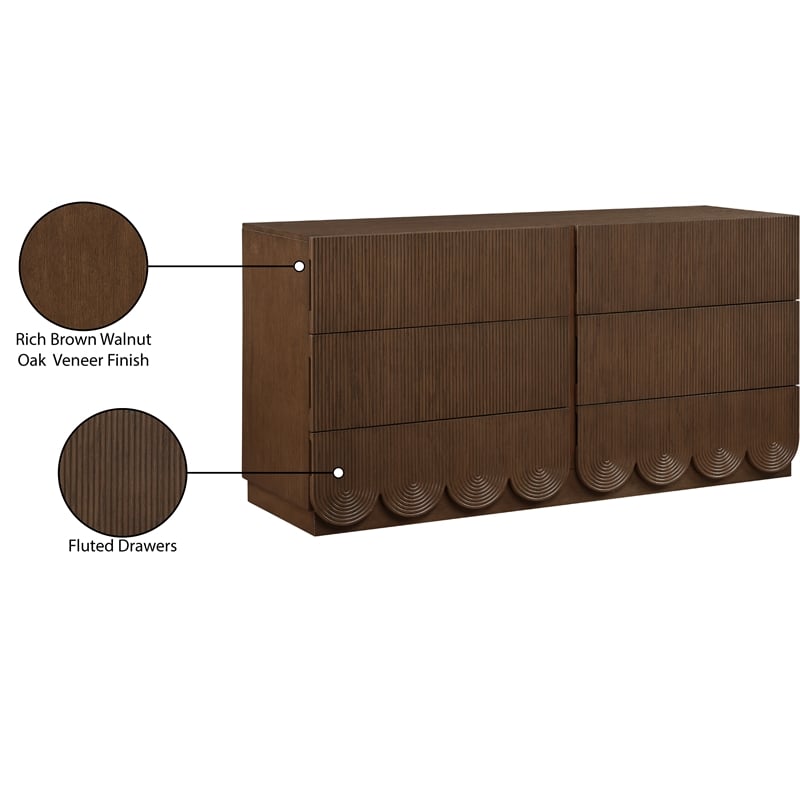 Meridian Furniture Scallop Brown Oak Veneer Dresser