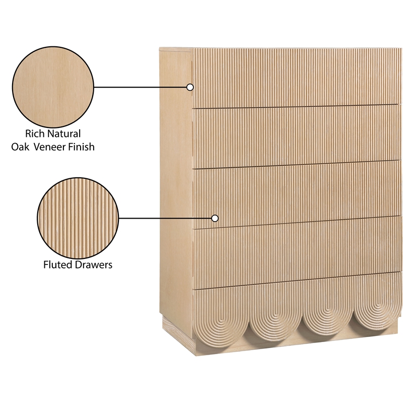 Meridian Furniture Scallop Natural Oak Veneer Chest