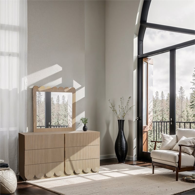 Meridian Furniture Scallop Natural Oak Veneer Dresser