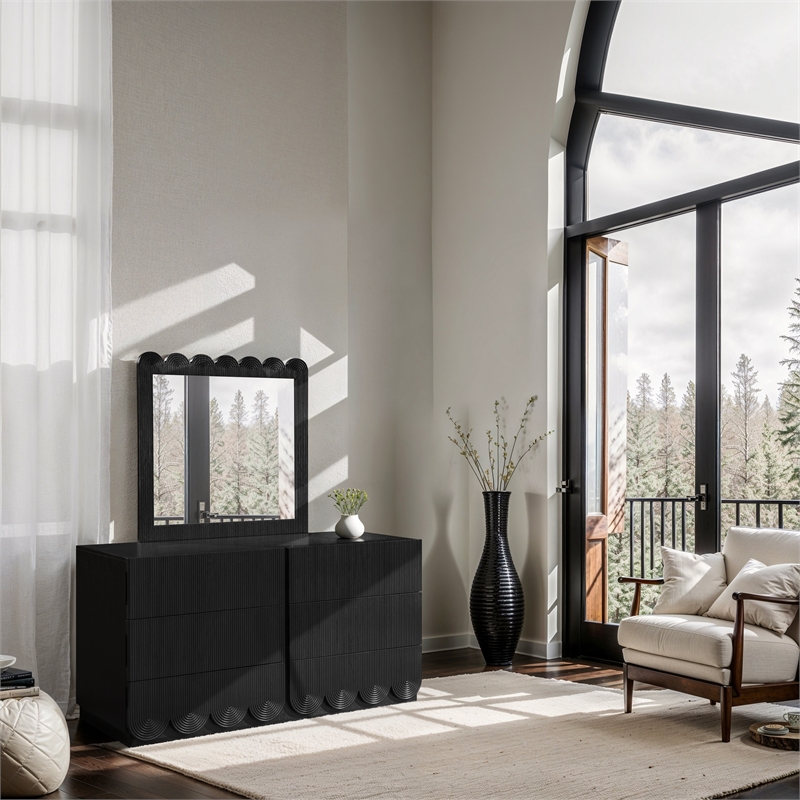 Meridian Furniture Scallop Black Oak Veneer Mirror