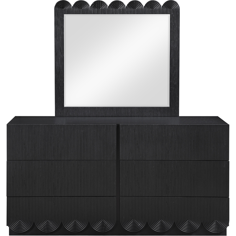 Meridian Furniture Scallop Black Oak Veneer Mirror