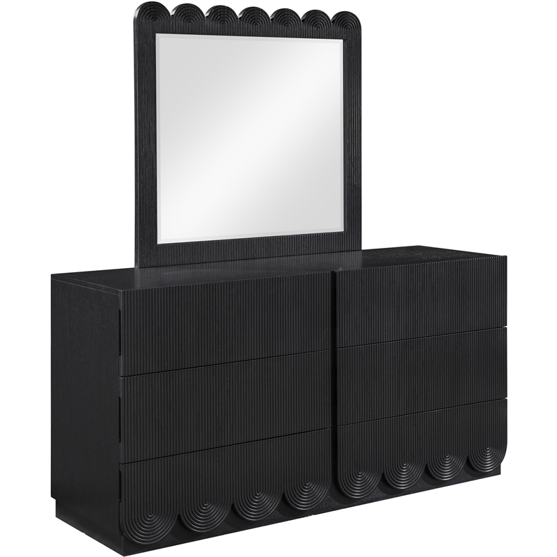 Meridian Furniture Scallop Black Oak Veneer Mirror