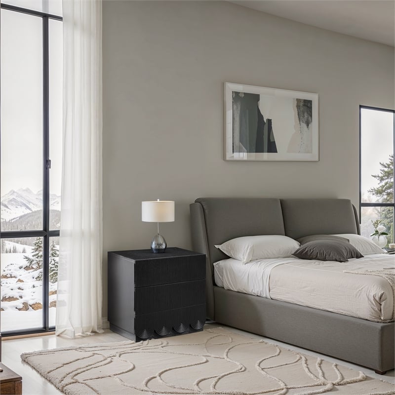 Meridian Furniture Scallop Black Oak Veneer Night Stand