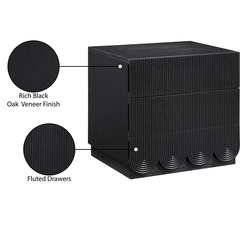 Meridian Furniture Scallop Black Oak Veneer Night Stand