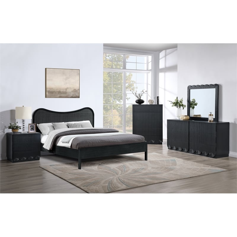 Meridian Furniture Scallop Black Oak Veneer Night Stand