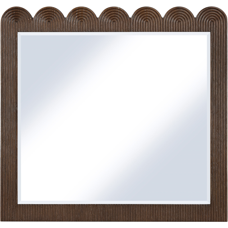 Meridian Furniture Scallop Brown Oak Veneer Mirror