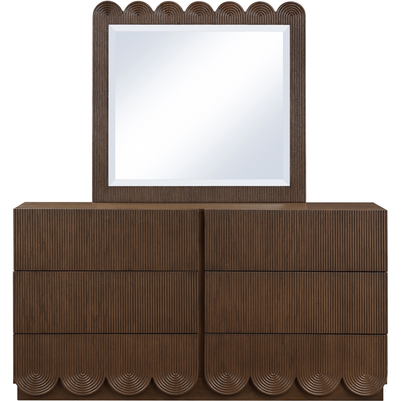 Meridian Furniture Scallop Brown Oak Veneer Mirror