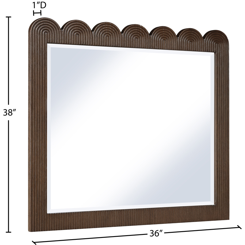 Meridian Furniture Scallop Brown Oak Veneer Mirror