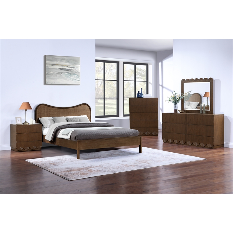 Meridian Furniture Scallop Brown Oak Veneer Mirror