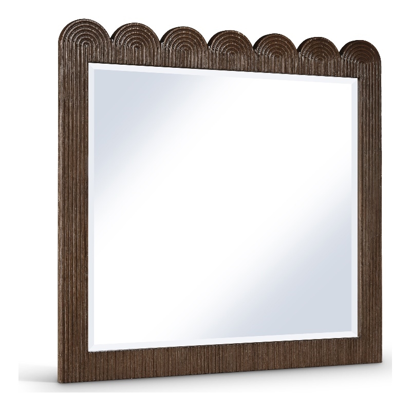 Meridian Furniture Scallop Brown Oak Veneer Mirror