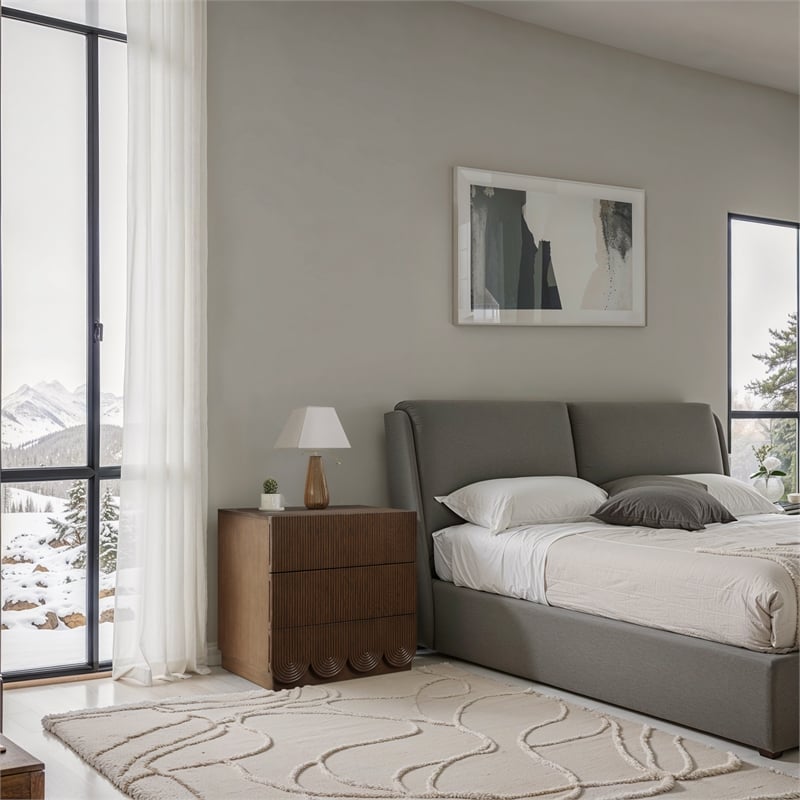 Meridian Furniture Scallop Brown Oak Veneer Night Stand