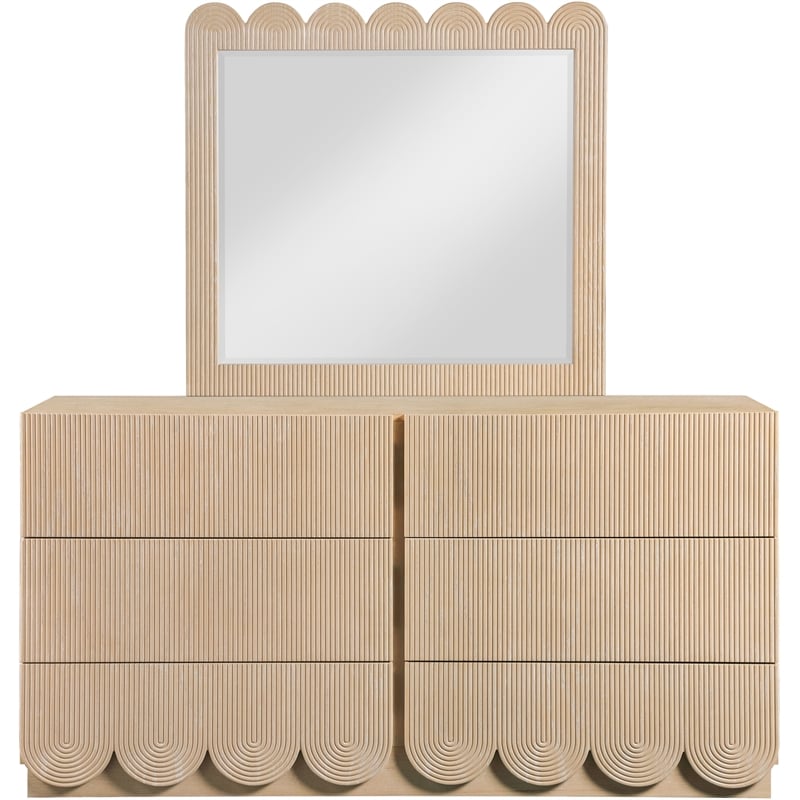 Meridian Furniture Scallop Natural Oak Veneer Mirror