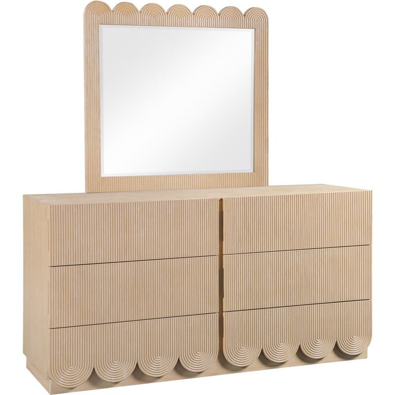 Meridian Furniture Scallop Natural Oak Veneer Mirror