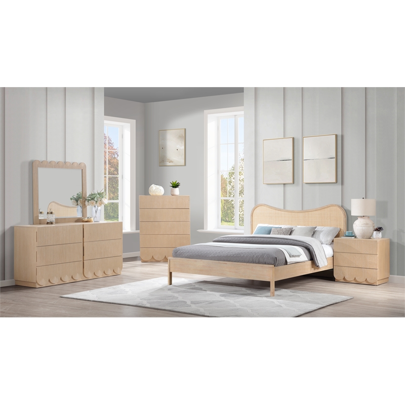 Meridian Furniture Scallop Natural Oak Veneer Mirror