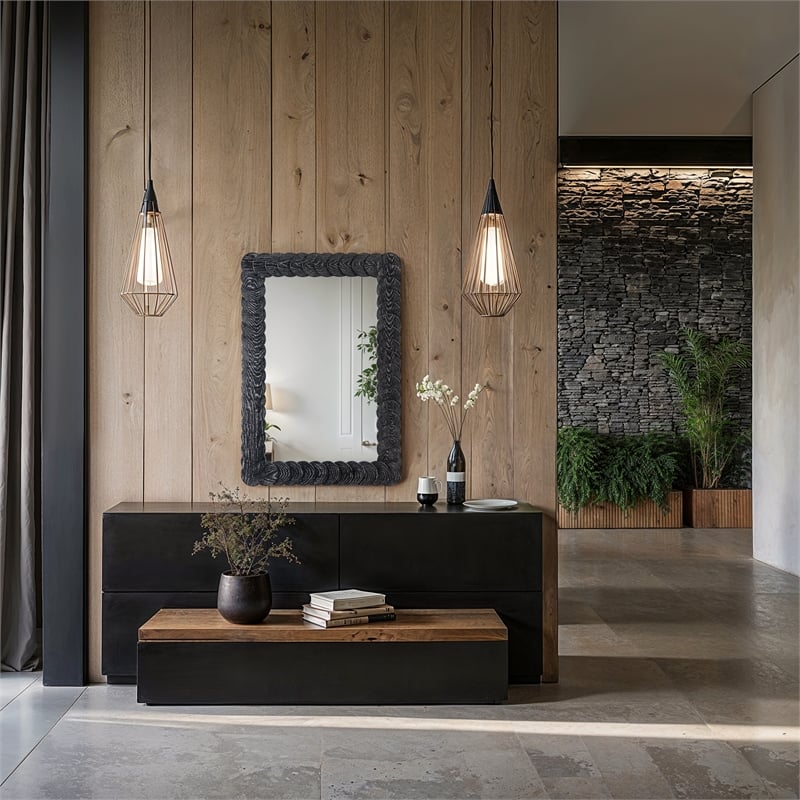 Meridian Furniture Revolve Black Oak Veneer Mirror