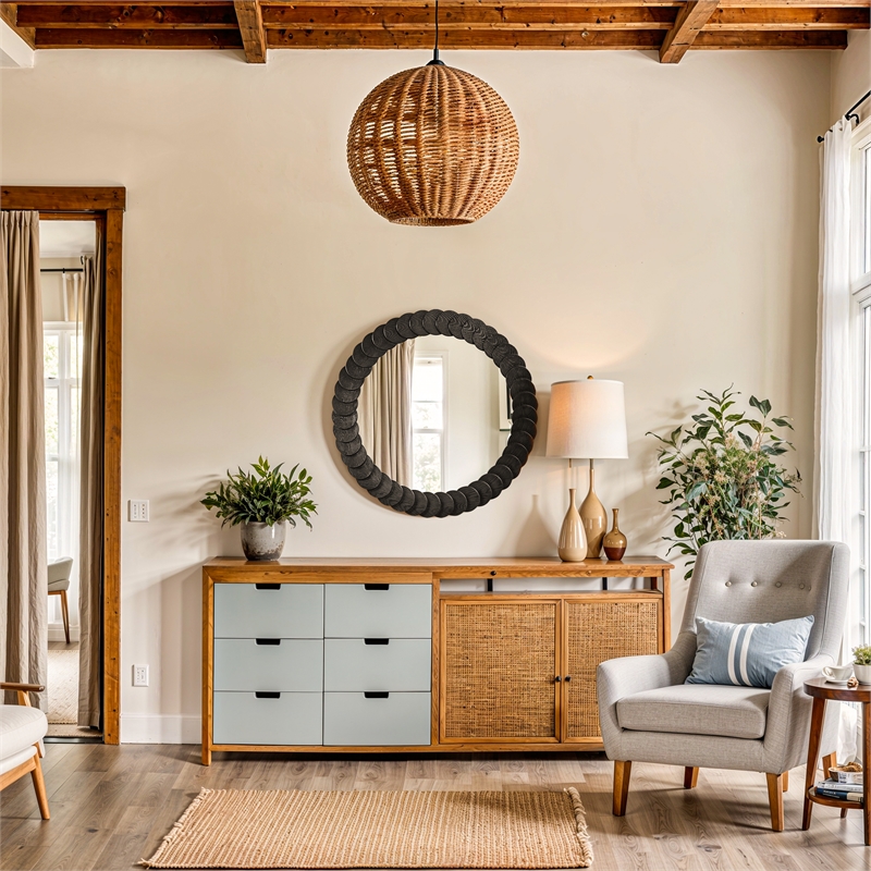Meridian Furniture Revolve Black Oak Veneer Mirror
