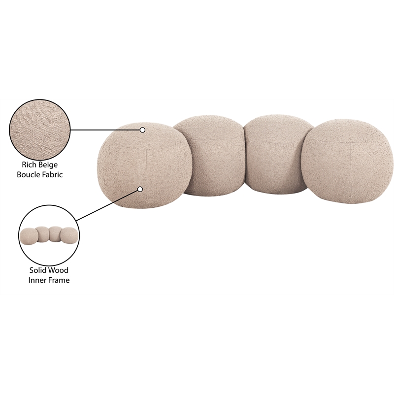 Meridian Furniture Apollo Beige Boucle Fabric Bench
