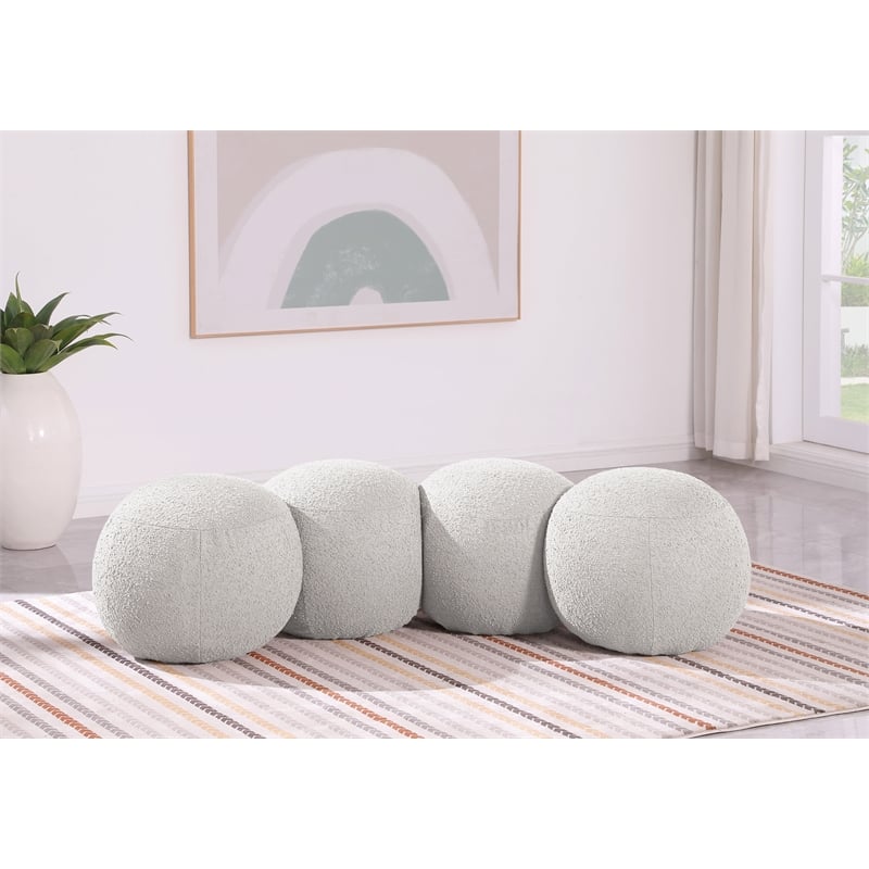 Meridian Furniture Apollo Cream Boucle Fabric Bench