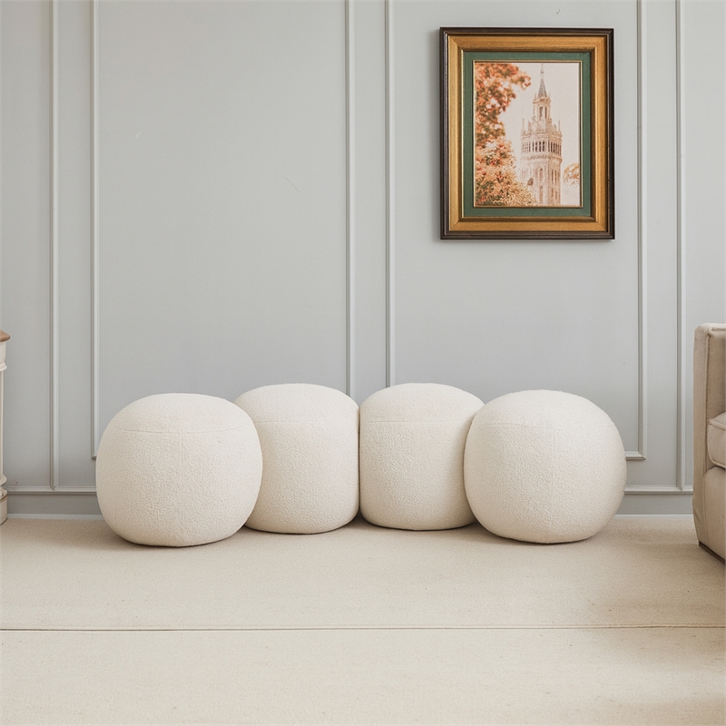 Meridian Furniture Apollo Cream Boucle Fabric Bench