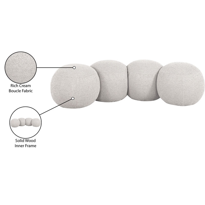 Meridian Furniture Apollo Cream Boucle Fabric Bench