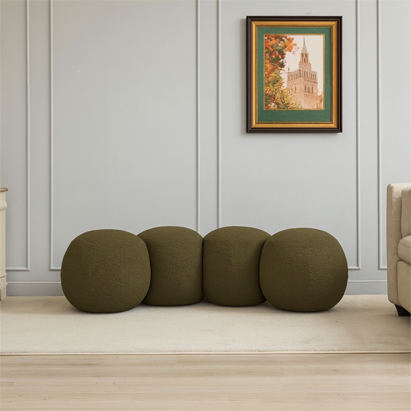 Meridian Furniture Apollo Olive Boucle Fabric Bench