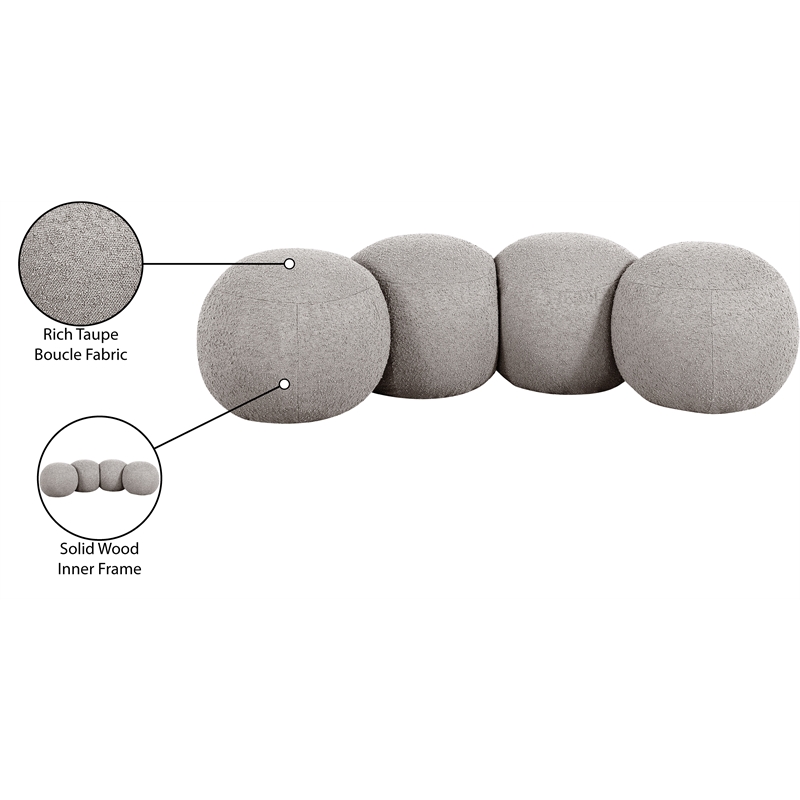 Meridian Furniture Apollo Taupe Boucle Fabric Bench