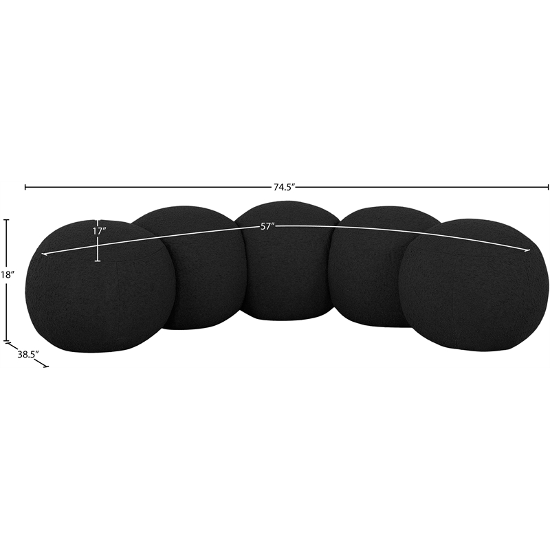 Meridian Furniture Apollo Black Boucle Fabric Bench