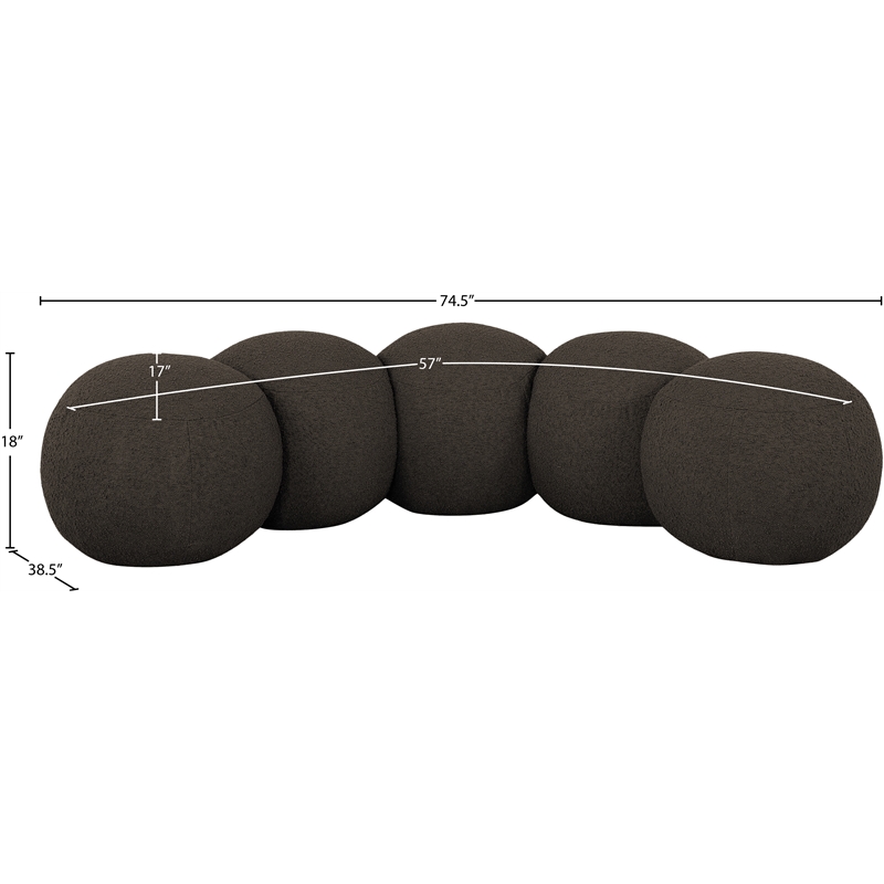 Meridian Furniture Apollo Brown Boucle Fabric Bench