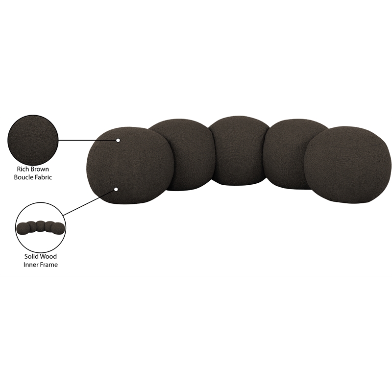 Meridian Furniture Apollo Brown Boucle Fabric Bench