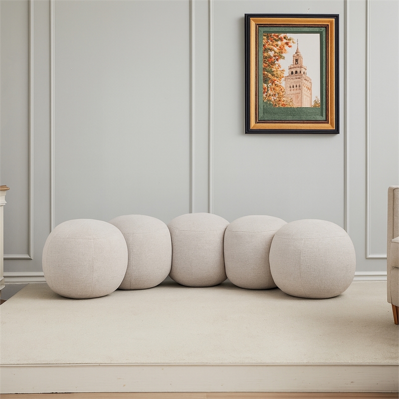 Meridian Furniture Apollo Cream Boucle Fabric Bench