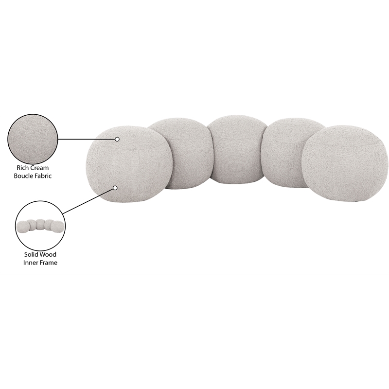 Meridian Furniture Apollo Cream Boucle Fabric Bench