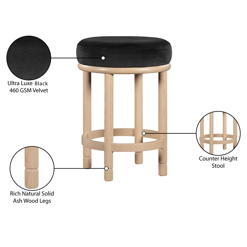Meridian Furniture Monette Black Velvet Counter Stool