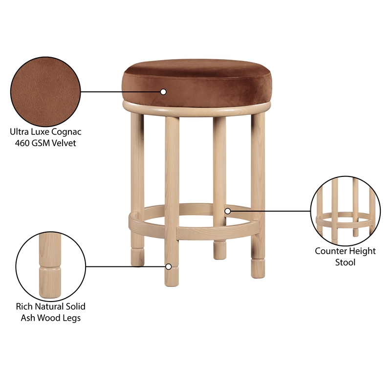 Meridian Furniture Monette Cognac Velvet Counter Stool