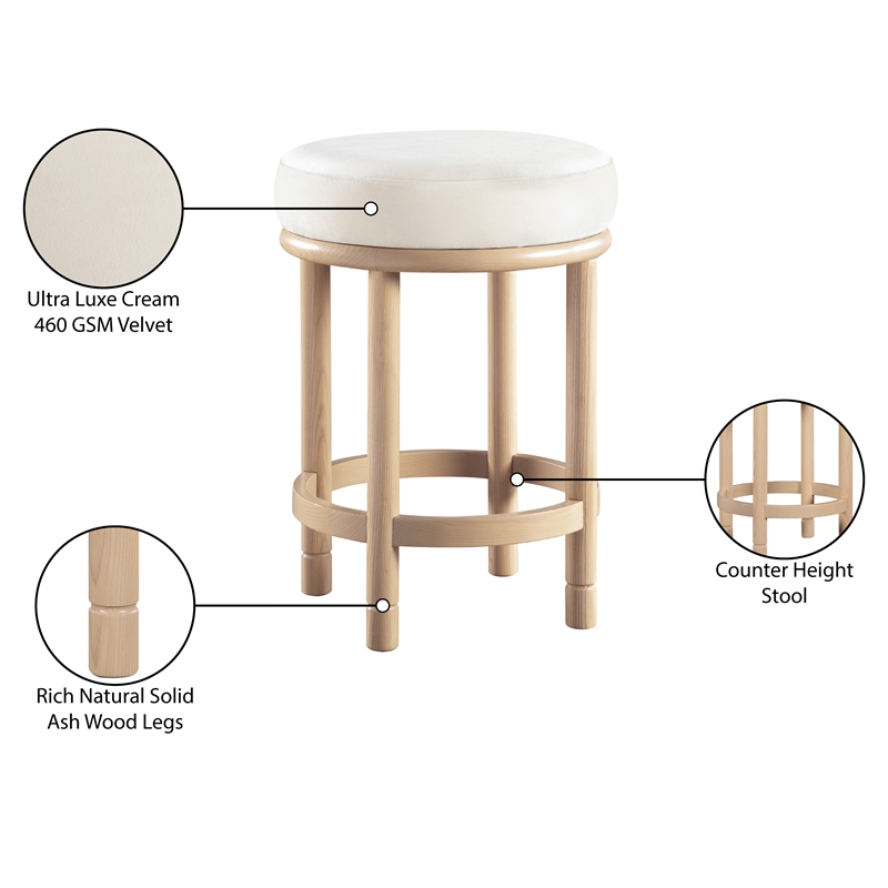 Meridian Furniture Monette Cream Velvet Counter Stool