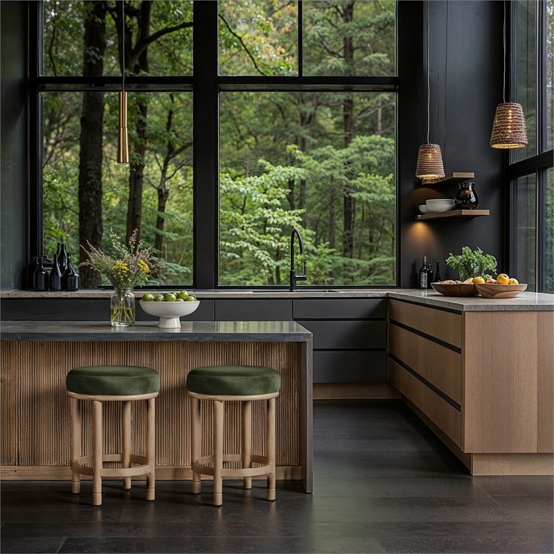 Meridian Furniture Monette Green Velvet Counter Stool