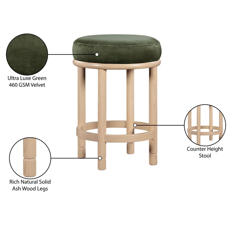 Meridian Furniture Monette Green Velvet Counter Stool