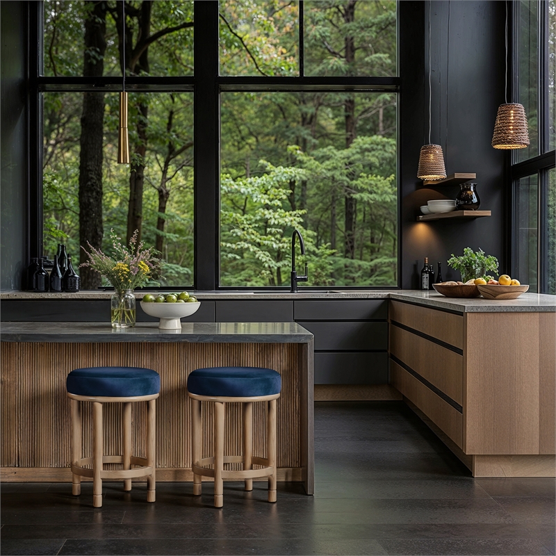 Meridian Furniture Monette Navy Velvet Counter Stool