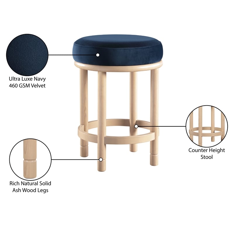 Meridian Furniture Monette Navy Velvet Counter Stool