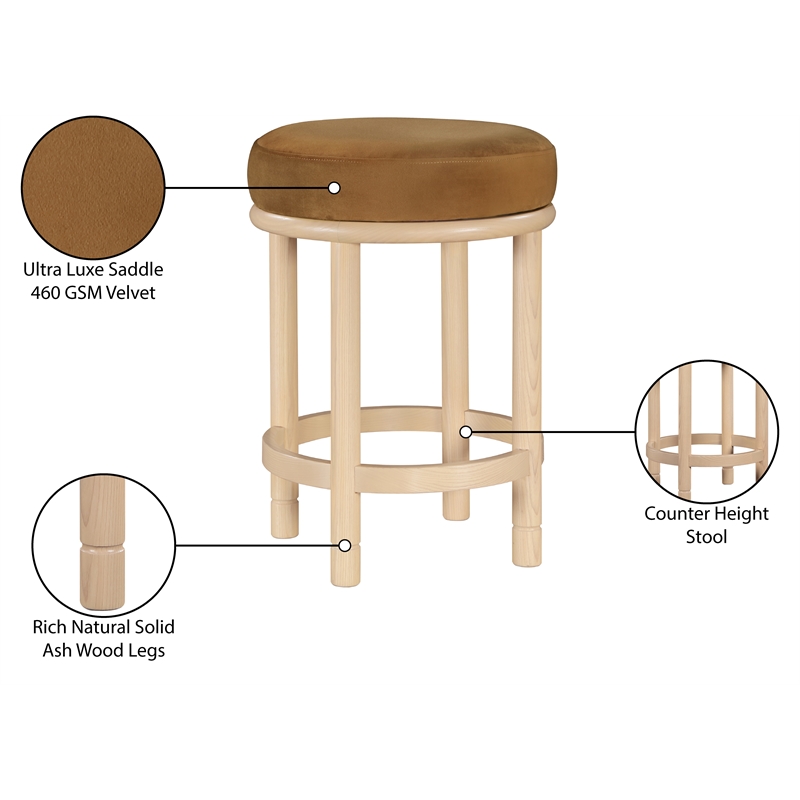 Meridian Furniture Monette Saddle Velvet Counter Stool