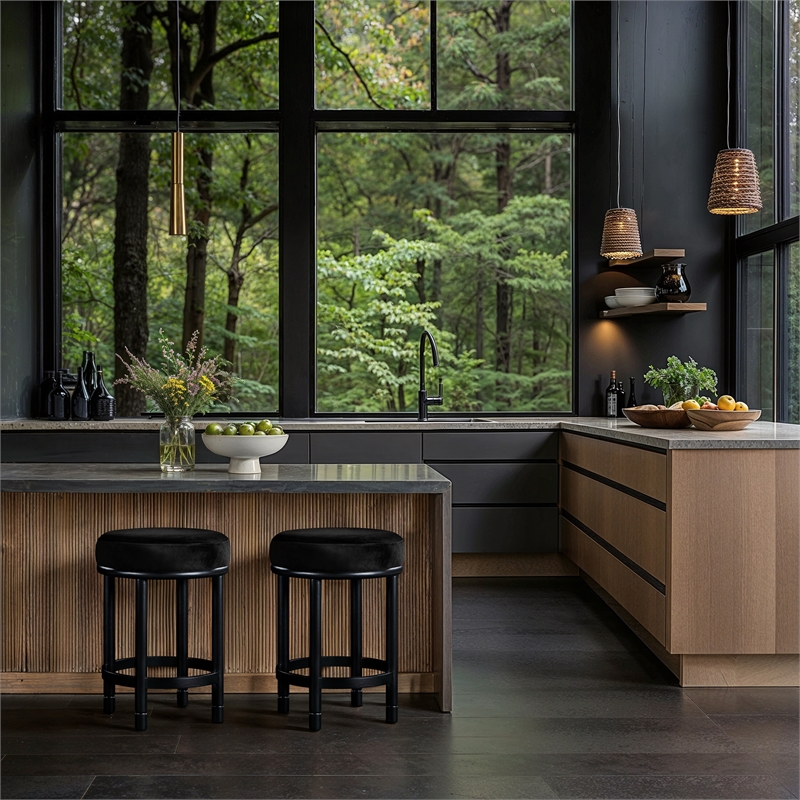 Meridian Furniture Monette Black Velvet Counter Stool