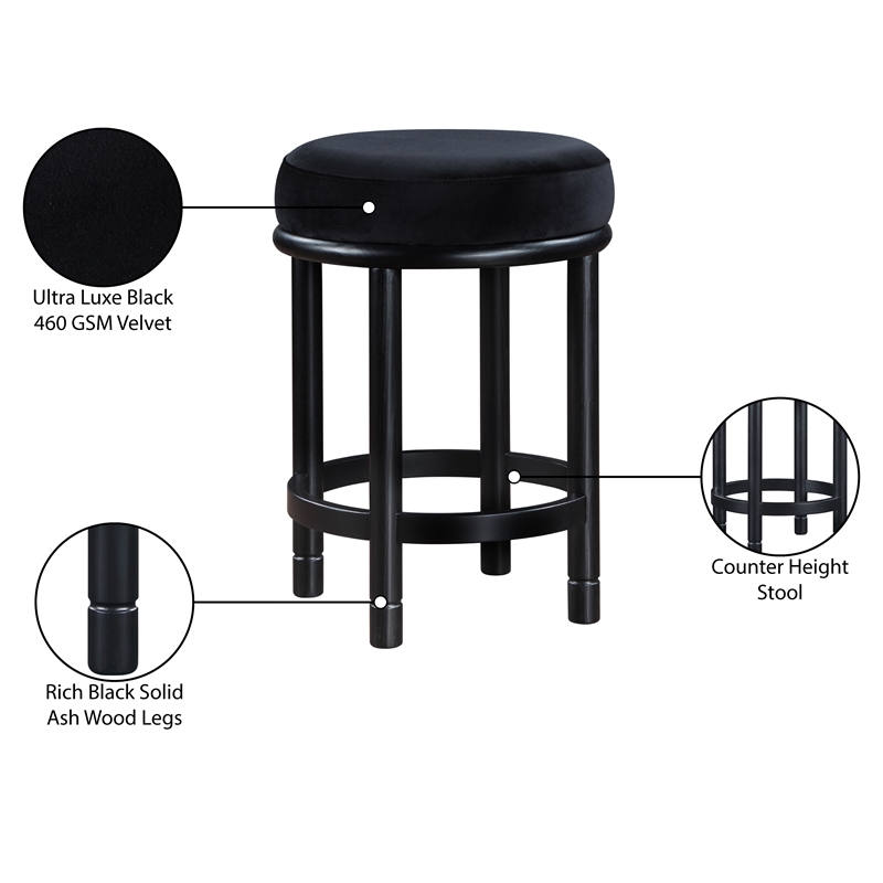 Meridian Furniture Monette Black Velvet Counter Stool