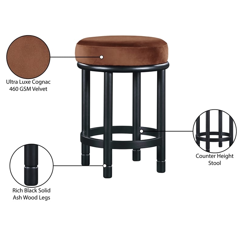 Meridian Furniture Monette Cognac Velvet Counter Stool