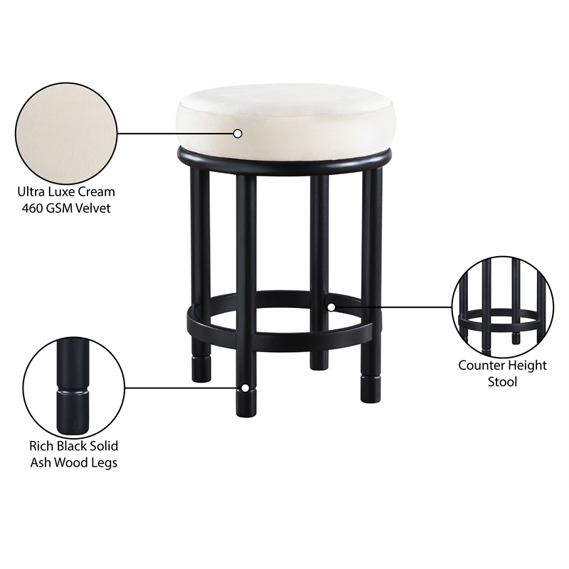 Meridian Furniture Monette Cream Velvet Counter Stool