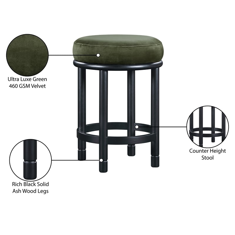 Meridian Furniture Monette Green Velvet Counter Stool