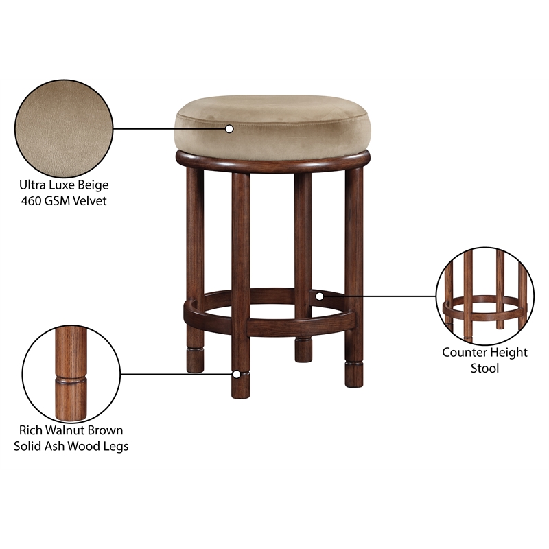 Meridian Furniture Monette Beige Velvet Counter Stool