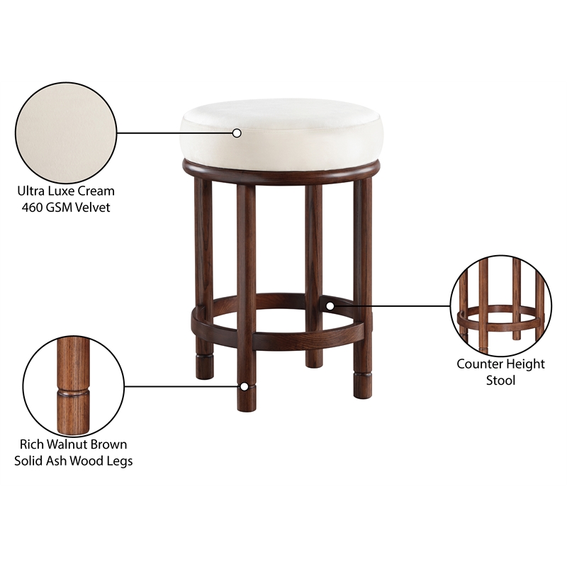Meridian Furniture Monette Cream Velvet Counter Stool