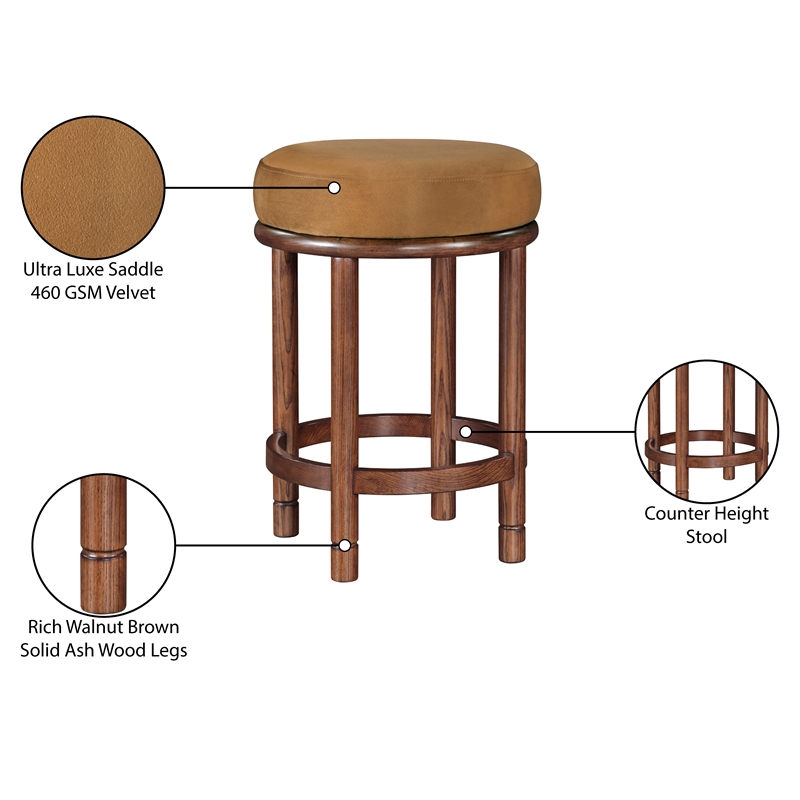 Meridian Furniture Monette Saddle Velvet Counter Stool
