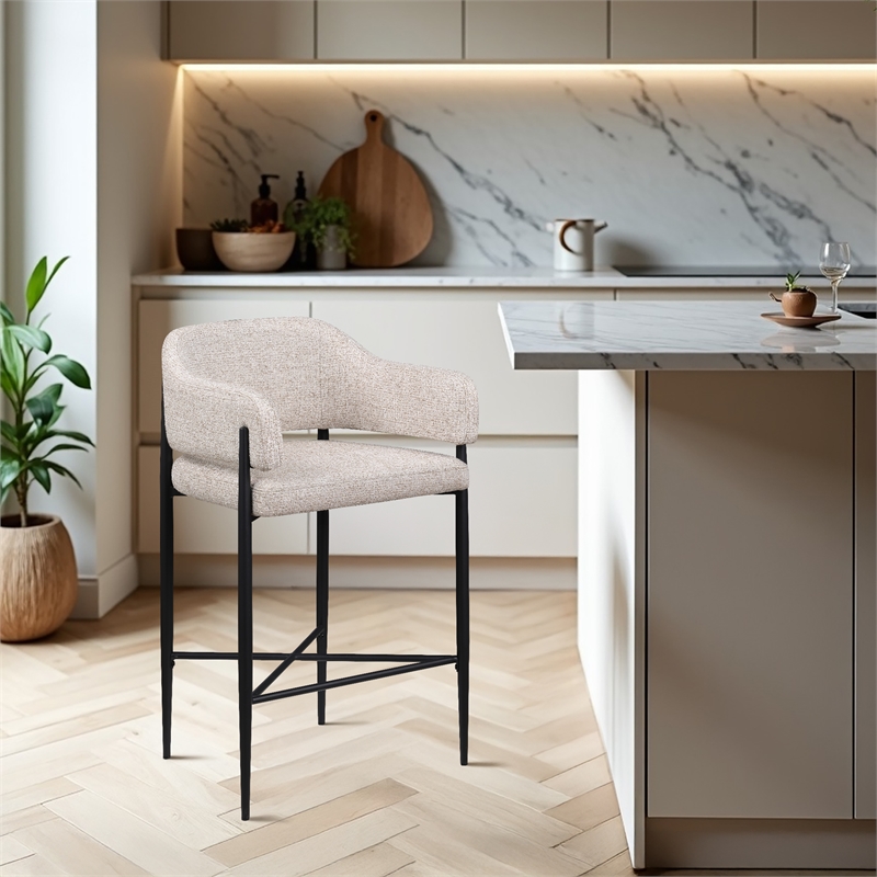 Meridian Furniture Dame Beige Polyester Counter Stool (Set of 2)