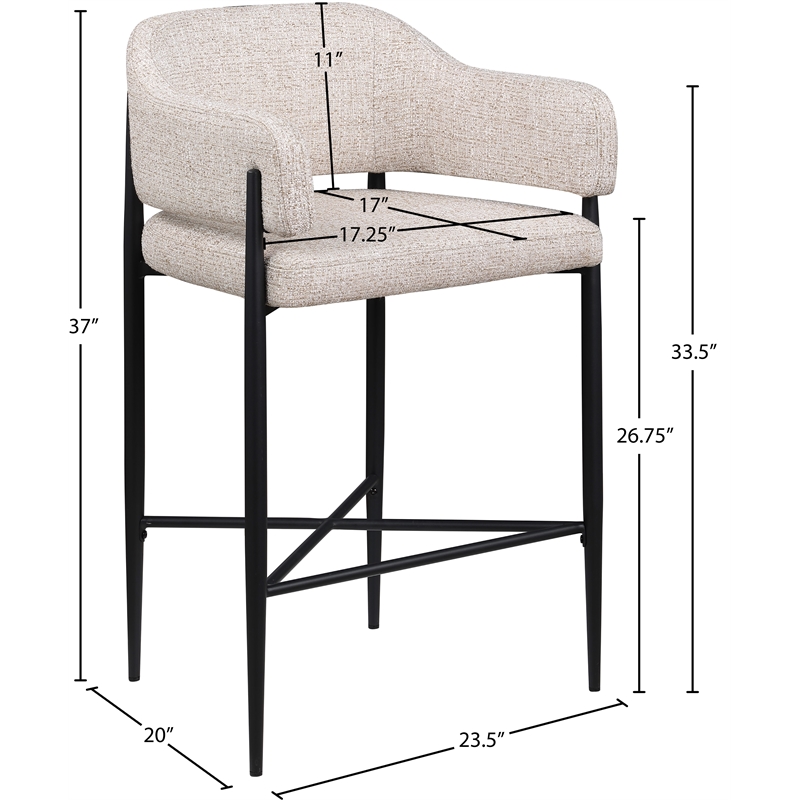 Meridian Furniture Dame Beige Polyester Counter Stool (Set of 2)